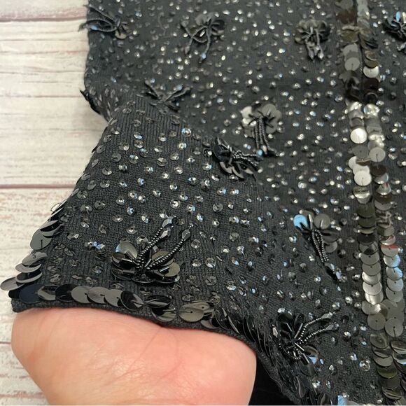 Vintage Beaded Sequin Embellised Shell Black 100% Lambs Wool Size 36 / Medium - Picture 3 of 9